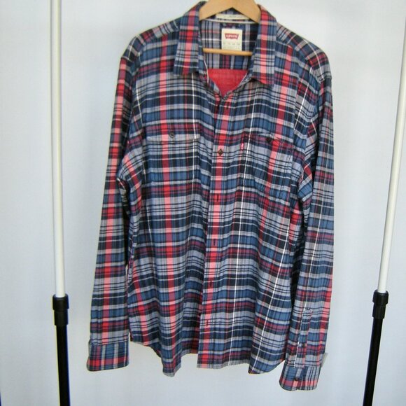 Levis Men's XXL Modern Fit Plaid Shirt Lined In Red - Summer Weight Blue and Red - Picture 1 of 10